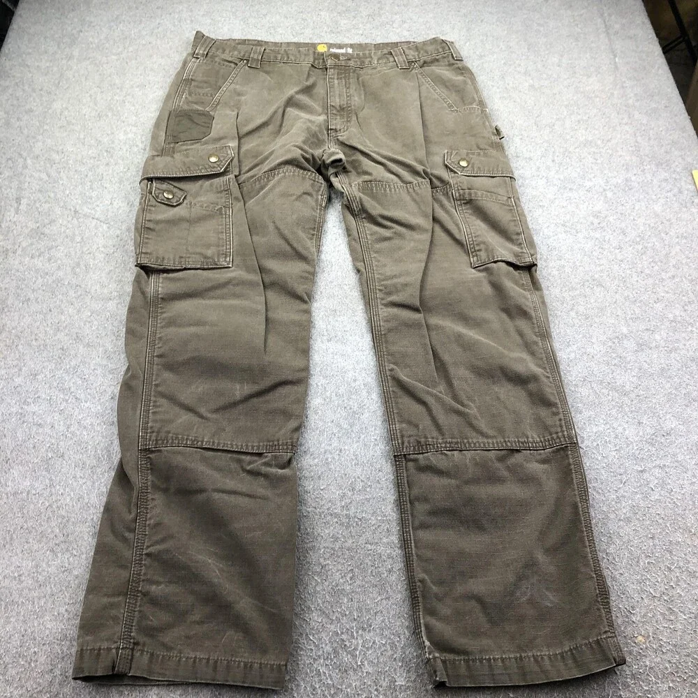 Carhartt Pants Mens 38x34 Green Canvas Cargo Relaxed Straight Workwear B342
